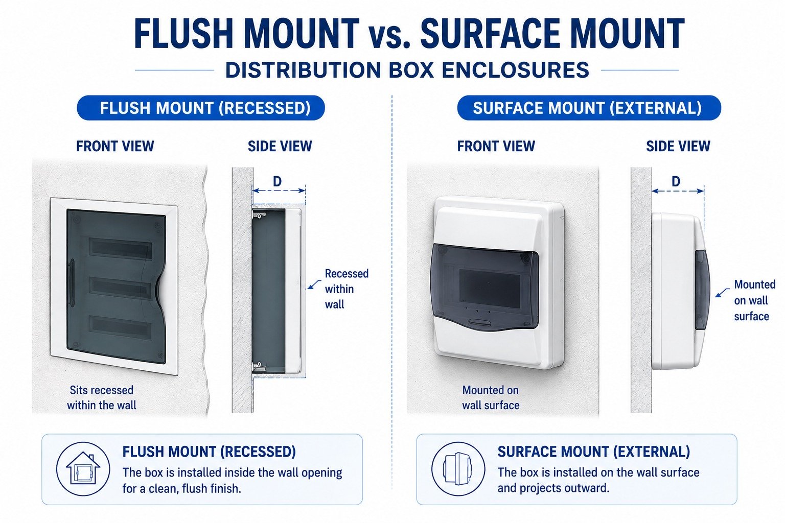 difference between flush mount and surface mount db enclosure
